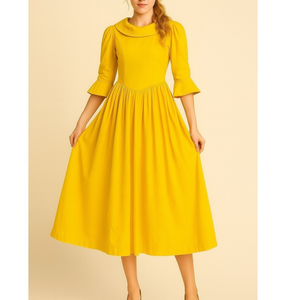 Vintage Prairie Pioneer Southern Belle Colonial‎ Yellow Dress Costume Halloween